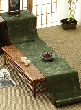 中国风茶席长桌旗云纱绿色双面防水茶桌干泡垫子茶台桌布中式禅意