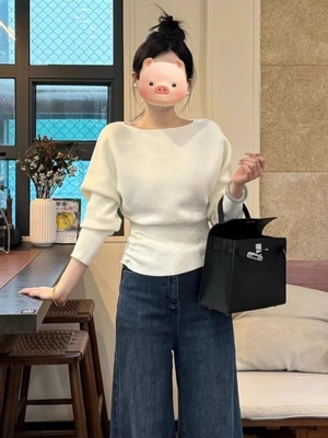 掐腰设计感针织衫女春秋季外穿韩系高级感上衣收腰毛衣内搭打底衫