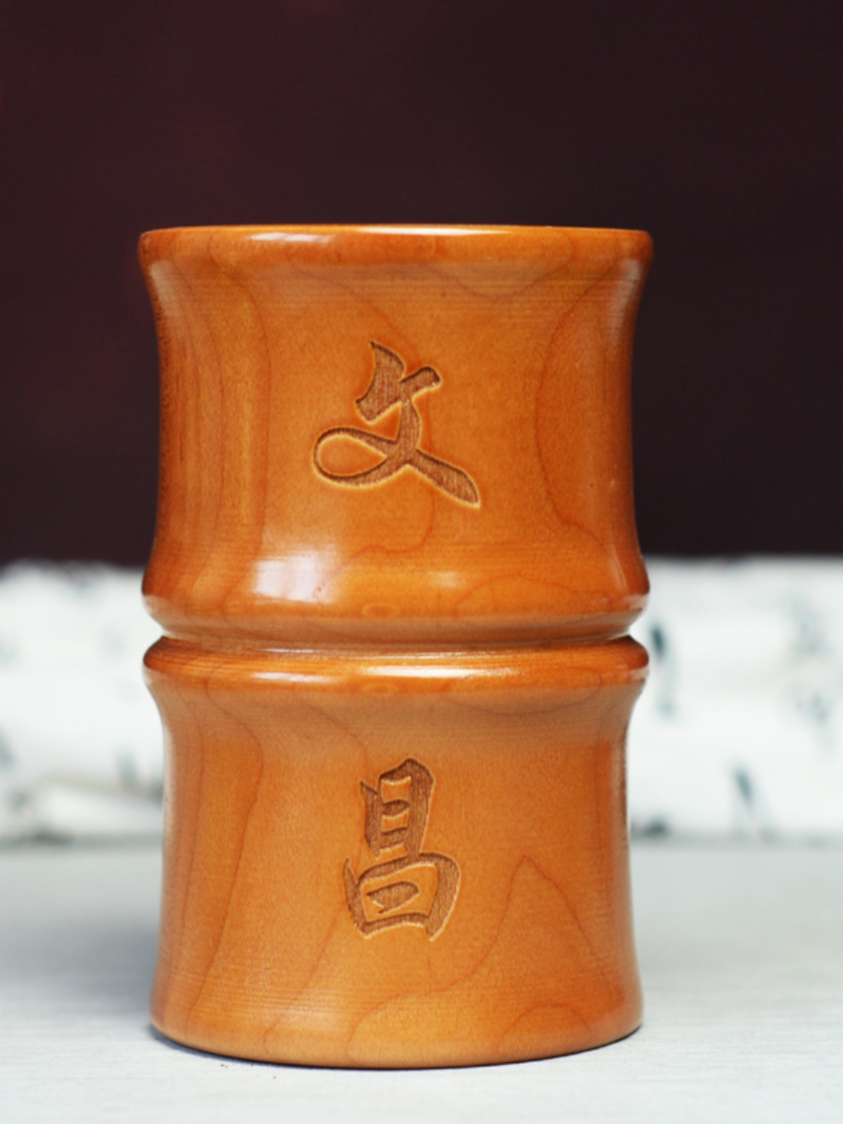 桃木笔筒实木木雕雕刻学生学习毛笔文具筒书房书桌笔筒桌面摆件