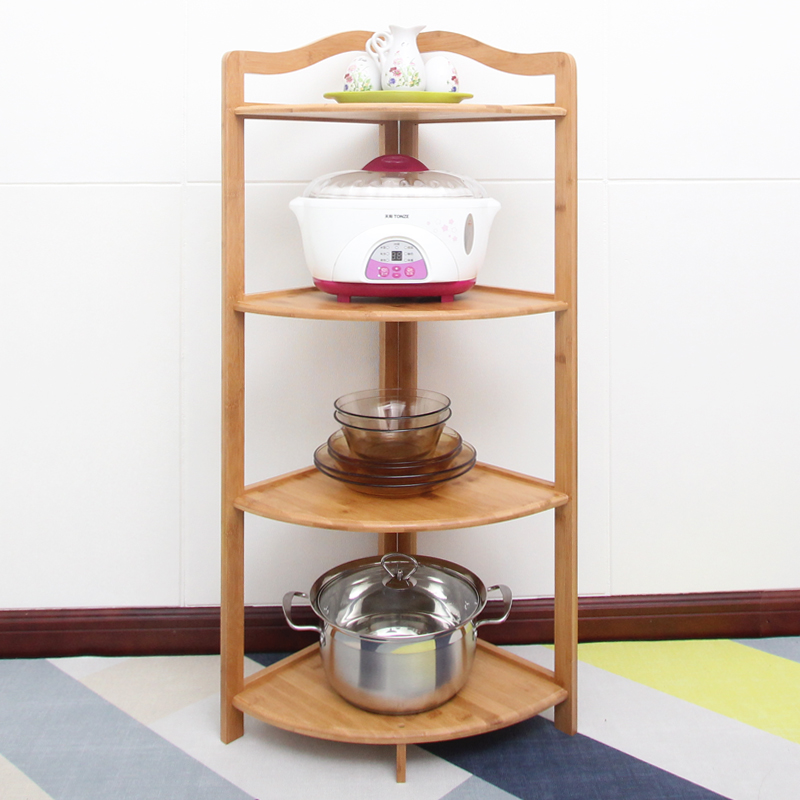 楠竹厨房置物架三角架客厅卫生间多层锅盆实木储物转角收纳架落地