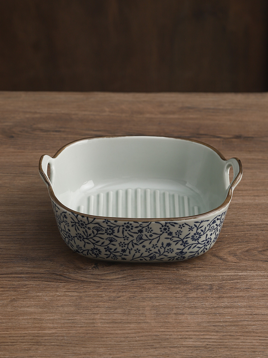 7英寸双耳烤碗空气炸锅专用碗陶瓷烤箱用器皿方形烤盘焗饭碗面碗