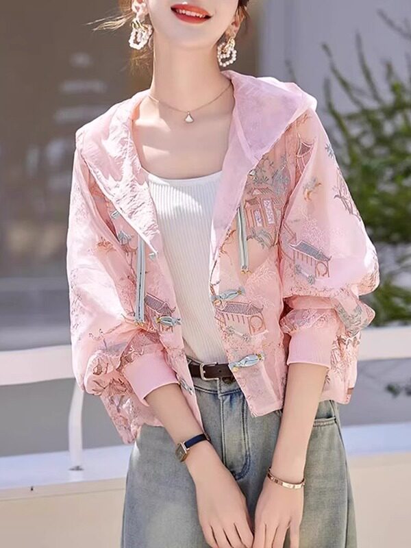 新中式国风刺绣防晒衣女夏季2026新款薄款透气凉感盘扣防晒服外套