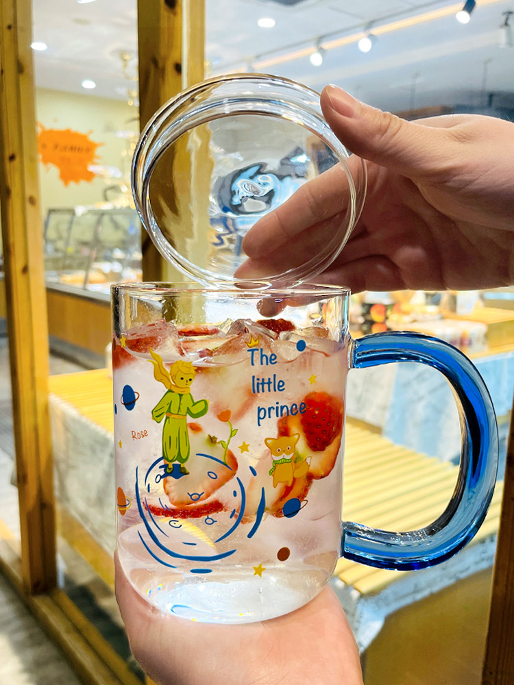 可爱卡通水杯星球男孩玻璃杯家用创意韩式带把杯大容量早餐牛奶杯