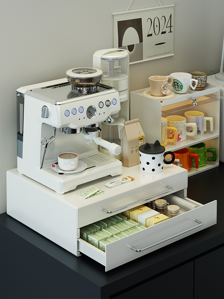 咖啡机置物架防尘杯架水杯储物架茶具茶杯收纳盒桌面抽拉式收纳架