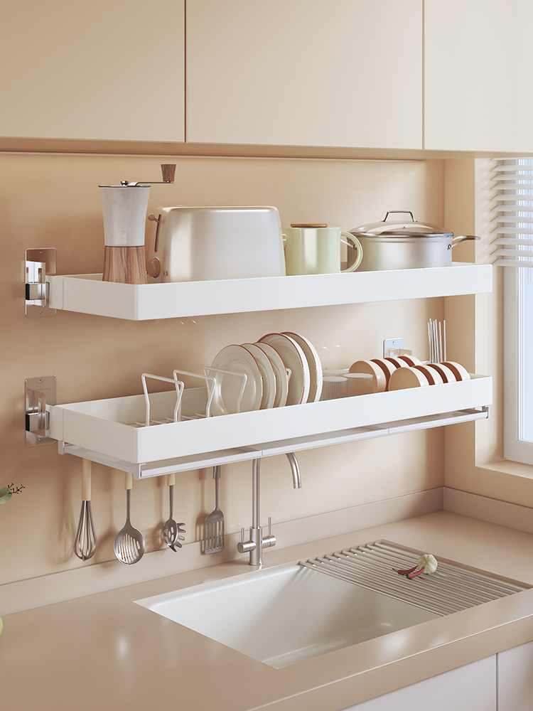 厨房高端挂壁碗碟收纳架多功能置物架壁挂式水槽沥碗架碗盘沥水架