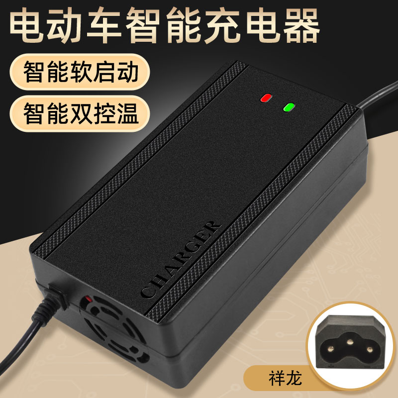 适用祥龙电动车电瓶充电器48V12AH60V20AH72VT孔通用祥龙接口