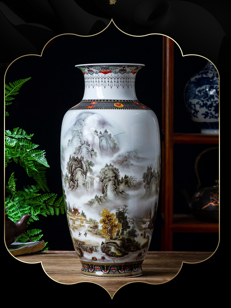 景德镇陶瓷器富贵竹大花瓶摆件家居装饰品青花瓷新中式客厅干插花