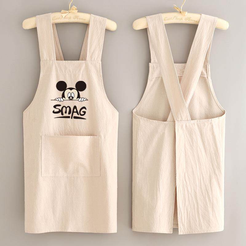 【官方正品】棉布围裙女夏季薄款家用时尚工作服男士厨房专用网红