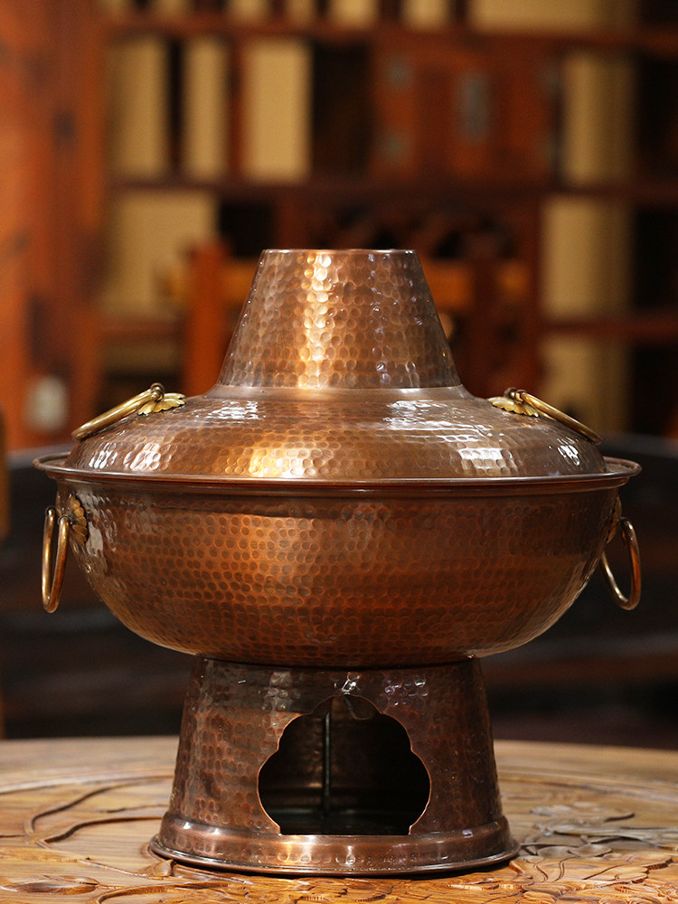 铜火锅纯铜暖锅木炭鸳鸯锅家用纯紫铜老式炉老北京火锅锅炭火铜锅