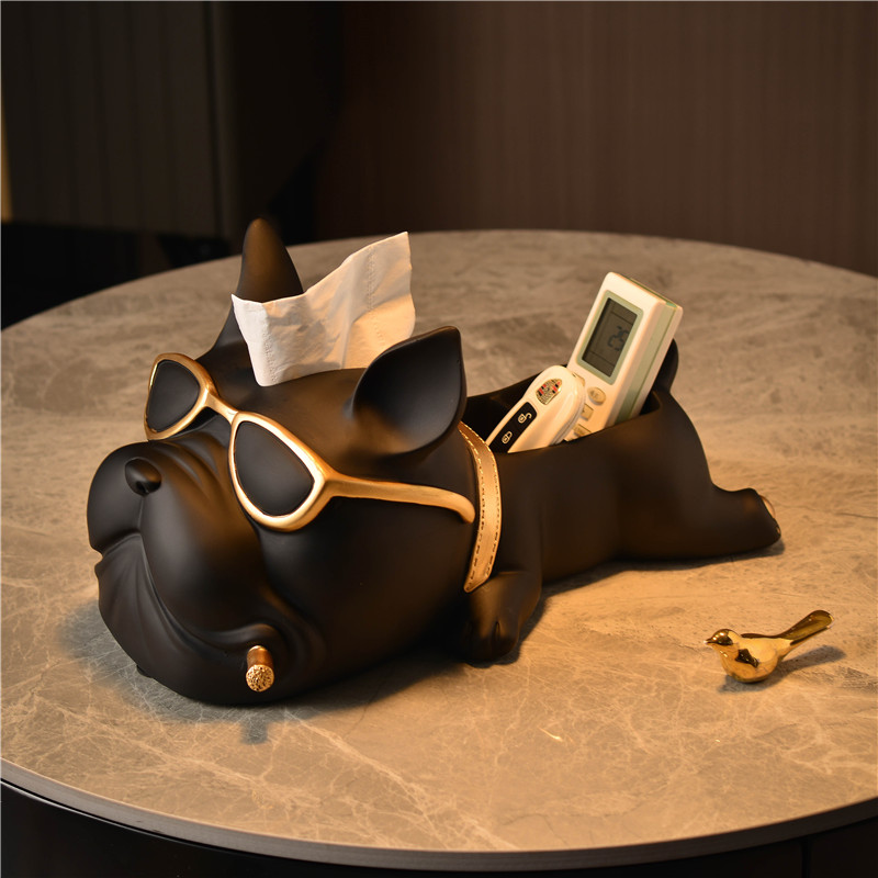 北欧斗牛犬多功能纸巾盒客厅轻奢高级创意家用茶几抽纸盒装饰摆件