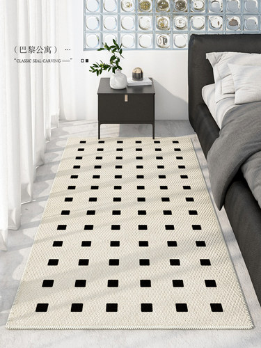 黑白格子床边毯长条卧室客厅地毯欧式复古沙发茶几床前防滑椅地垫