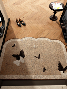 蝴蝶入户地垫法式复古进门家用丝圈脚踏垫免洗拱形地毯门厅室外