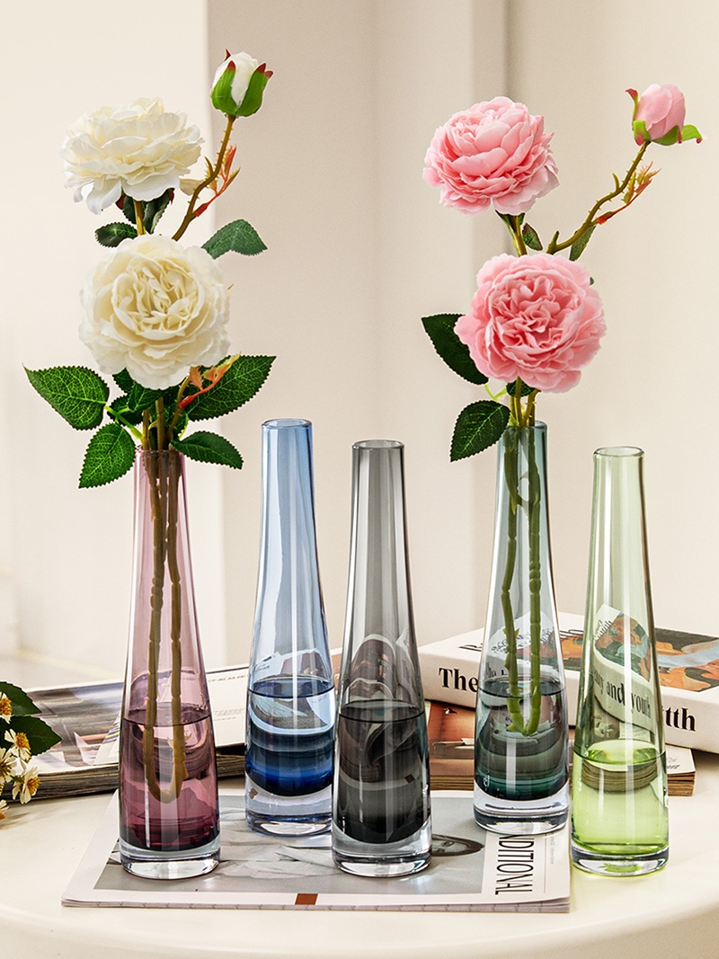 仿真花小众花瓶客厅插花高级感玻璃水培摆件北欧风桌面小花瓶装饰
