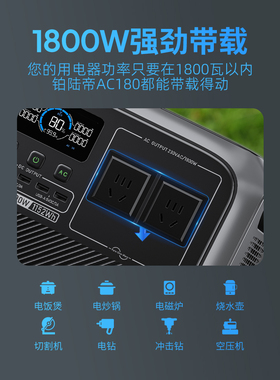 BLUETTI/铂陆帝AC180磷酸铁锂快充储能电瓶大容量功率便携式露营