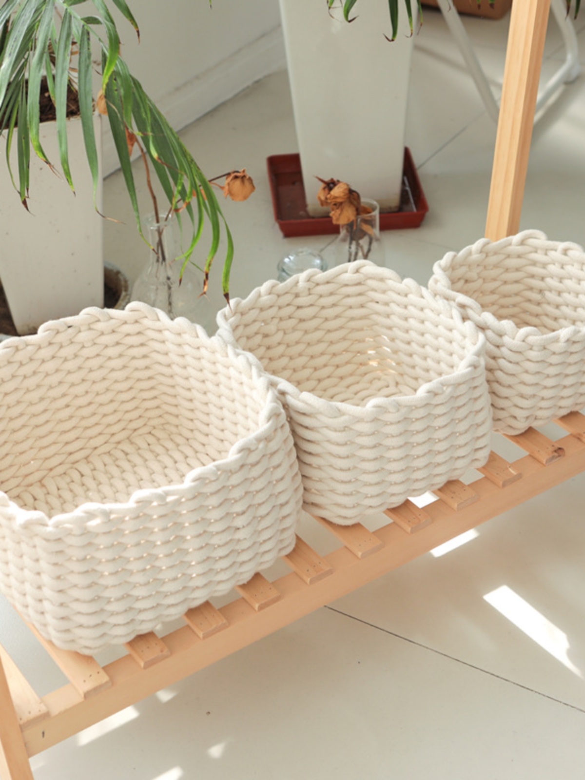 编织北欧风钥匙化妆台收纳盒桌面置物架ins篮子编织收纳筐宿舍床