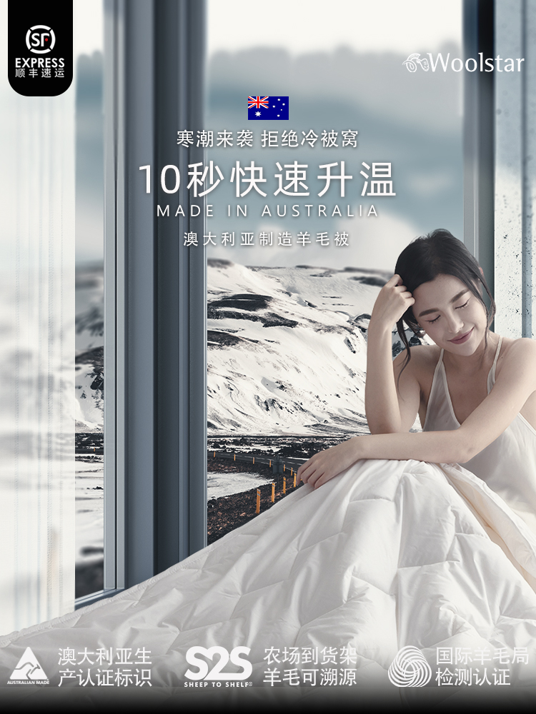 Woolstar澳洲进口100%纯羊毛被芯羊绒薄款学生通用被子四季春秋被