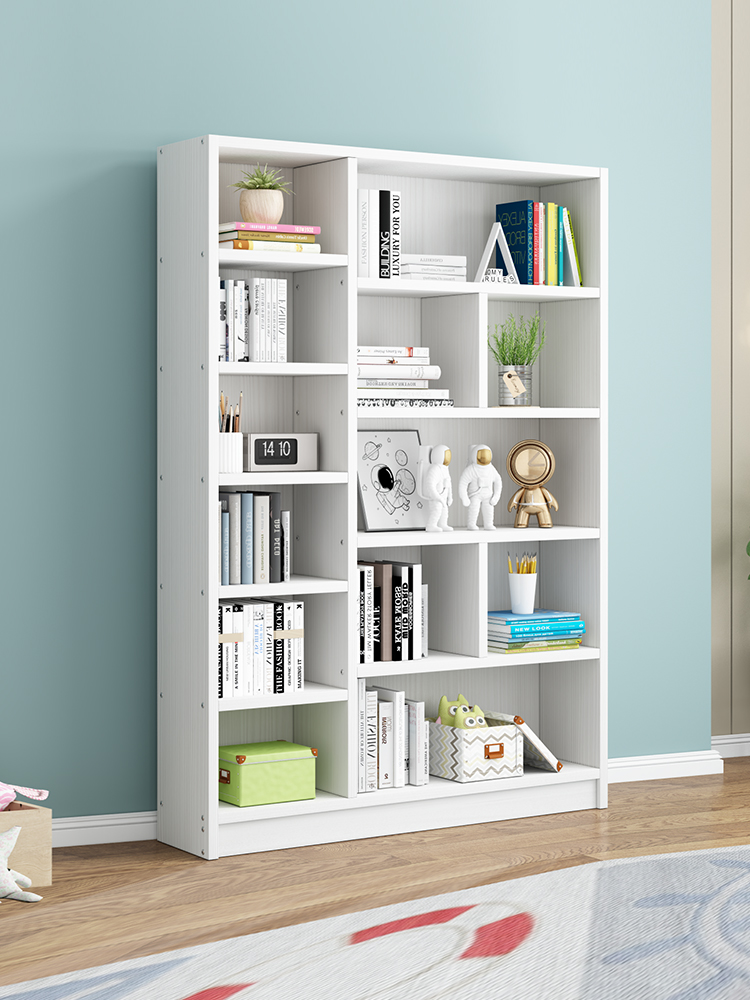 实木儿童书架落地简易学生书柜家用客厅收纳储物柜白色松木置物架
