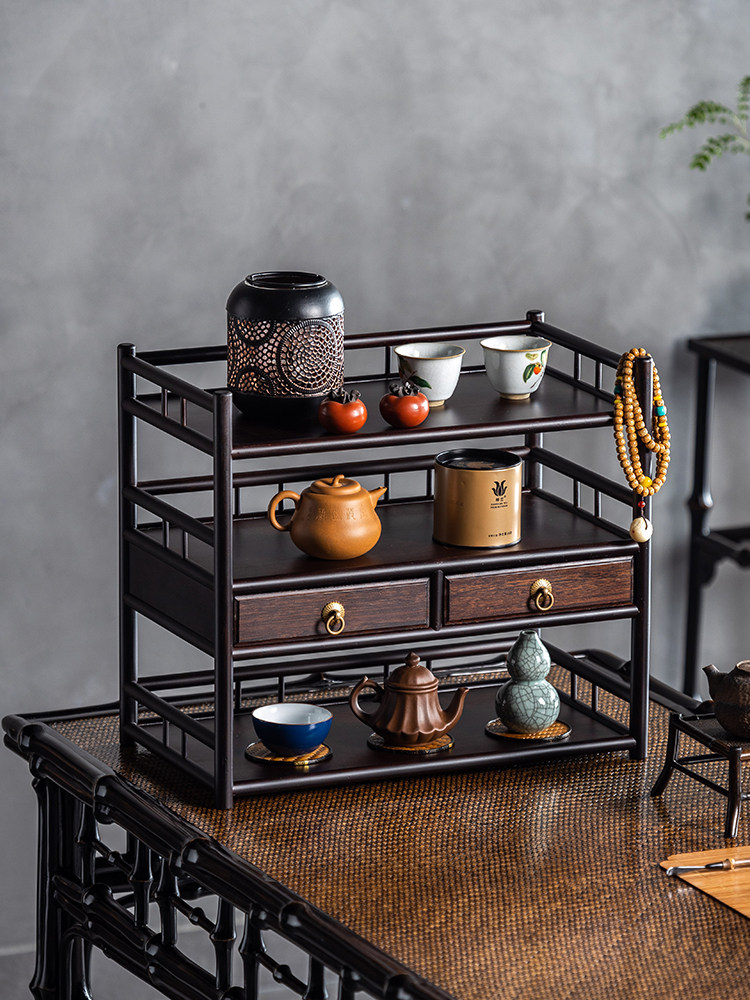 博古架实木中式桌面茶叶茶架茶杯架子茶具收纳架茶桌上茶壶置物架