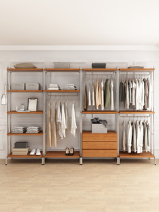 开放式衣柜铁艺框架金属衣帽间置物架步入式衣架落地卧室衣橱实木