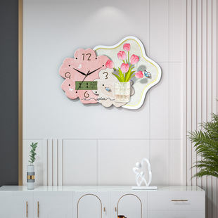 饰画钟表挂钟客厅日历现代家用时钟卧室创意墙上石英钟北欧挂表 装