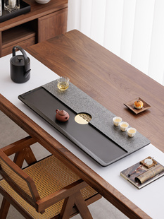天然乌金石茶盘家用原石办公室用轻奢现代高级感桌面带排水泡茶台