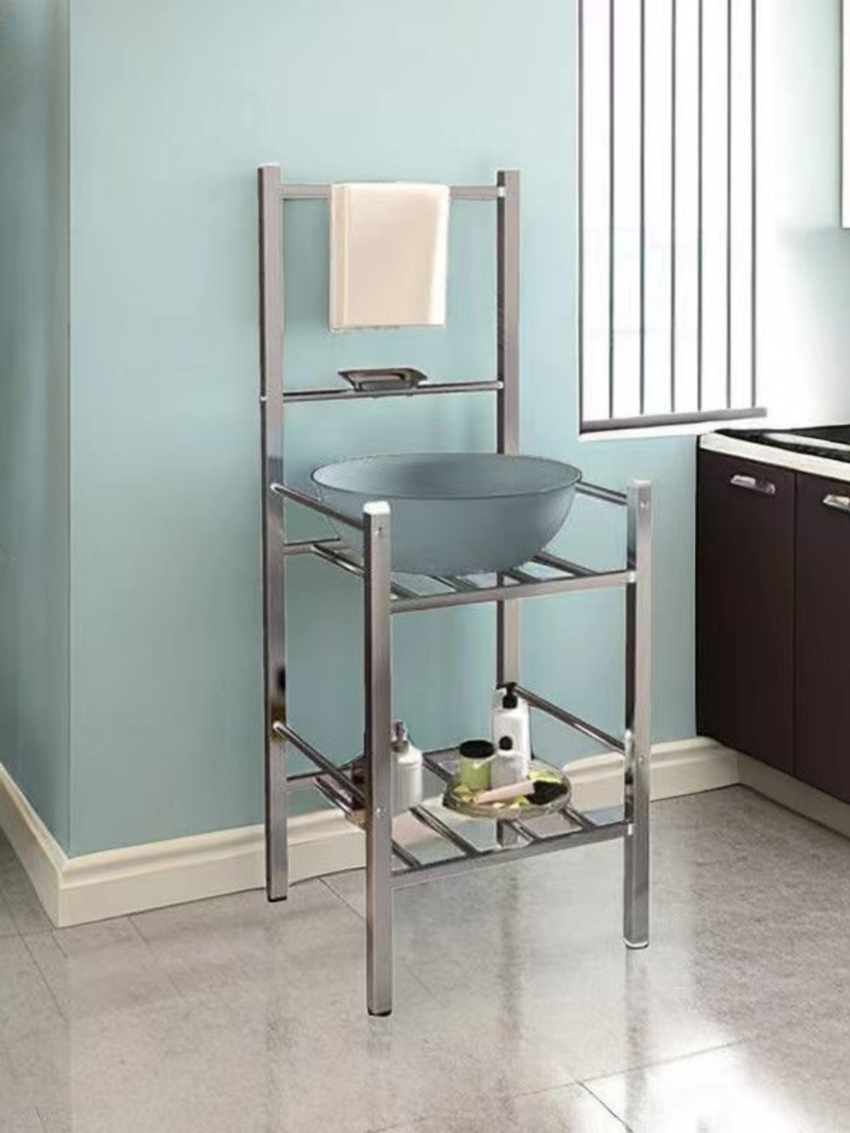 不锈钢脸盆架简易宿舍家用洗脸架子卫生间浴室落地置物架多层面盆