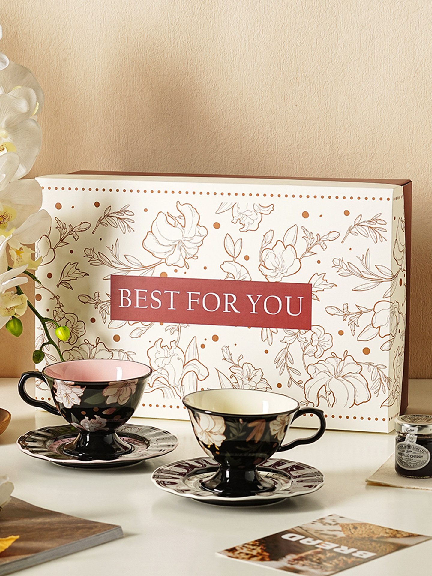 咖啡杯高级感轻奢高颜值精致高脚陶瓷对杯碟套装新婚结婚订婚礼物