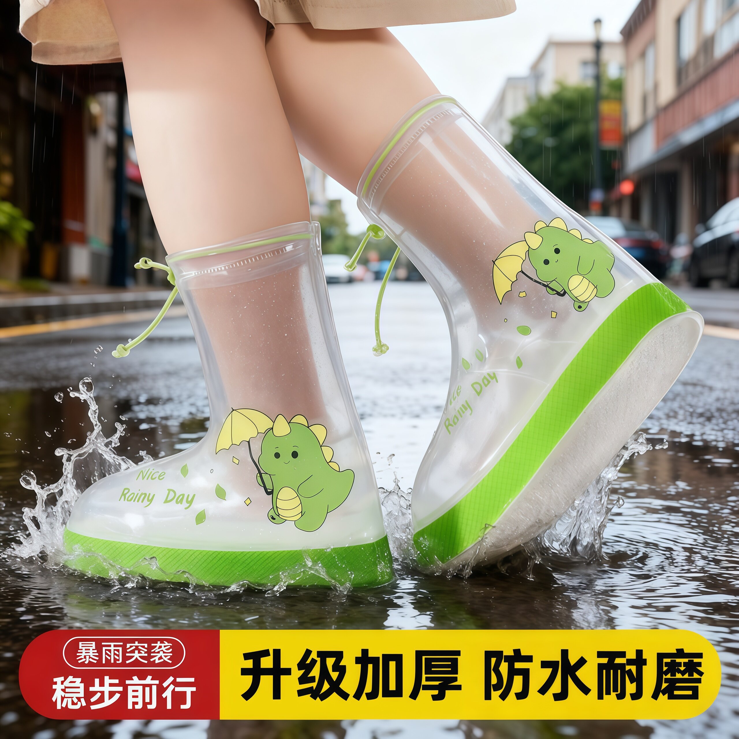 日本儿童雨鞋套防水防滑男童女童防雨脚套小学生加厚耐磨高筒雨靴