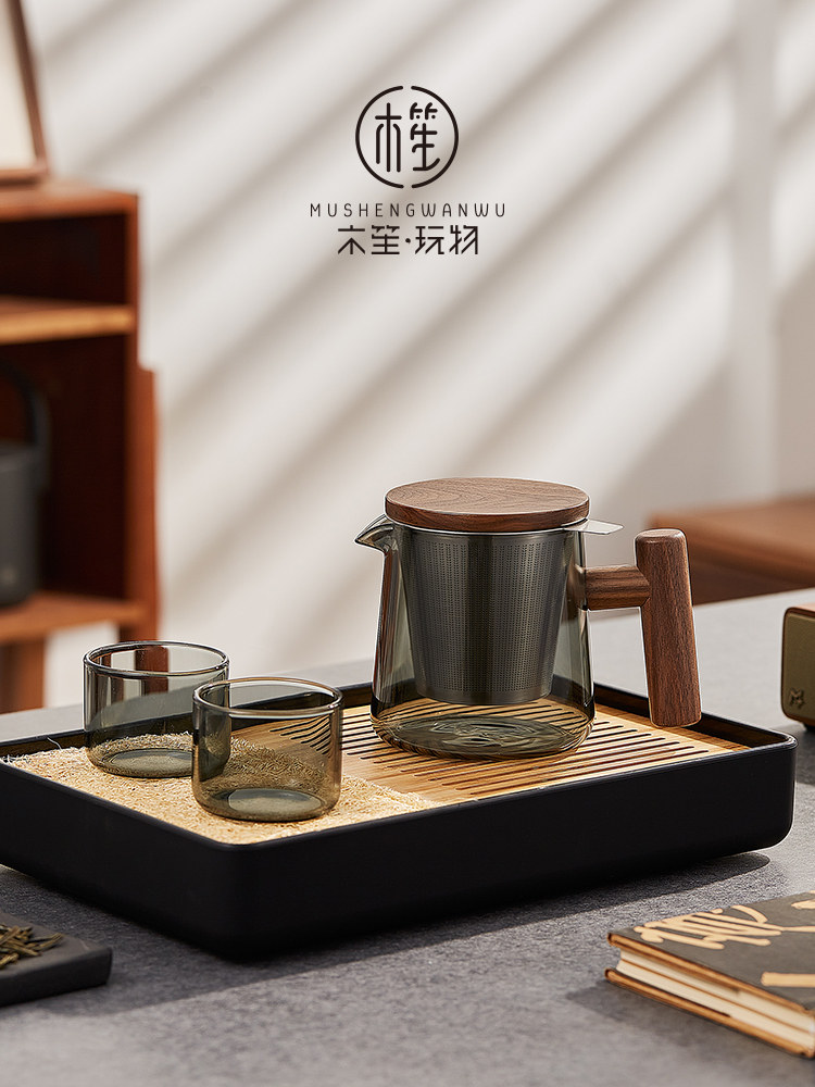 木笙玩物不锈钢茶壶玻璃办公室泡茶壶茶水分离过滤壶功夫茶具套装