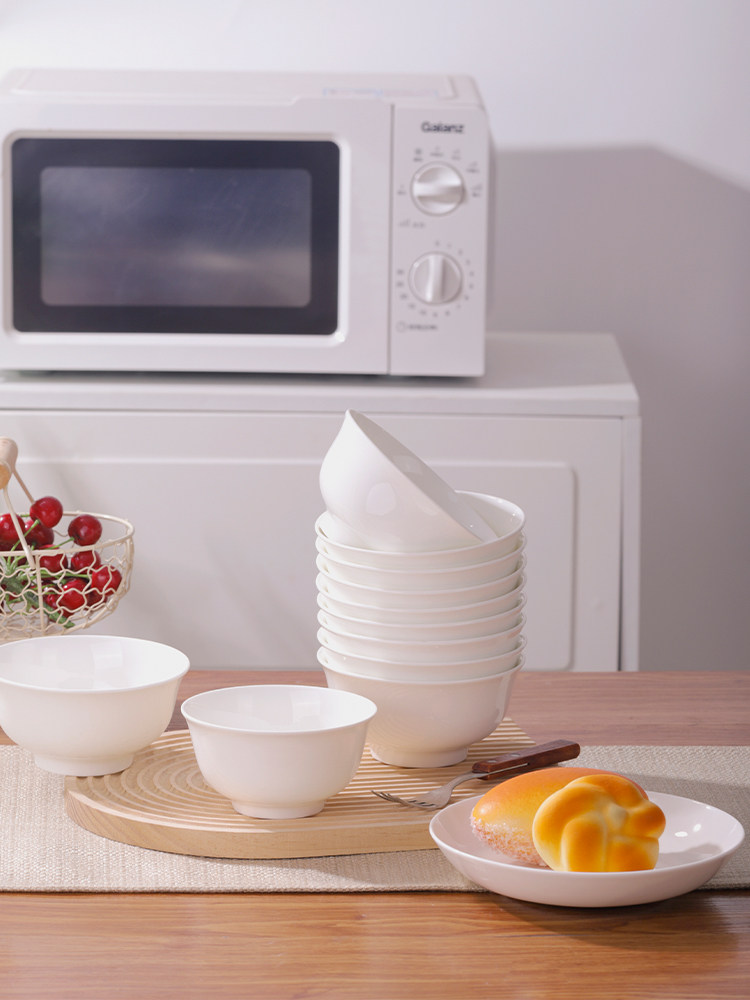 洛山居景德镇家用米饭碗高脚碗陶瓷金钟碗纯白餐具骨瓷面碗釉下彩,餐饮具,碗,淘宝优惠券,粉丝福利购,淘宝优惠卷