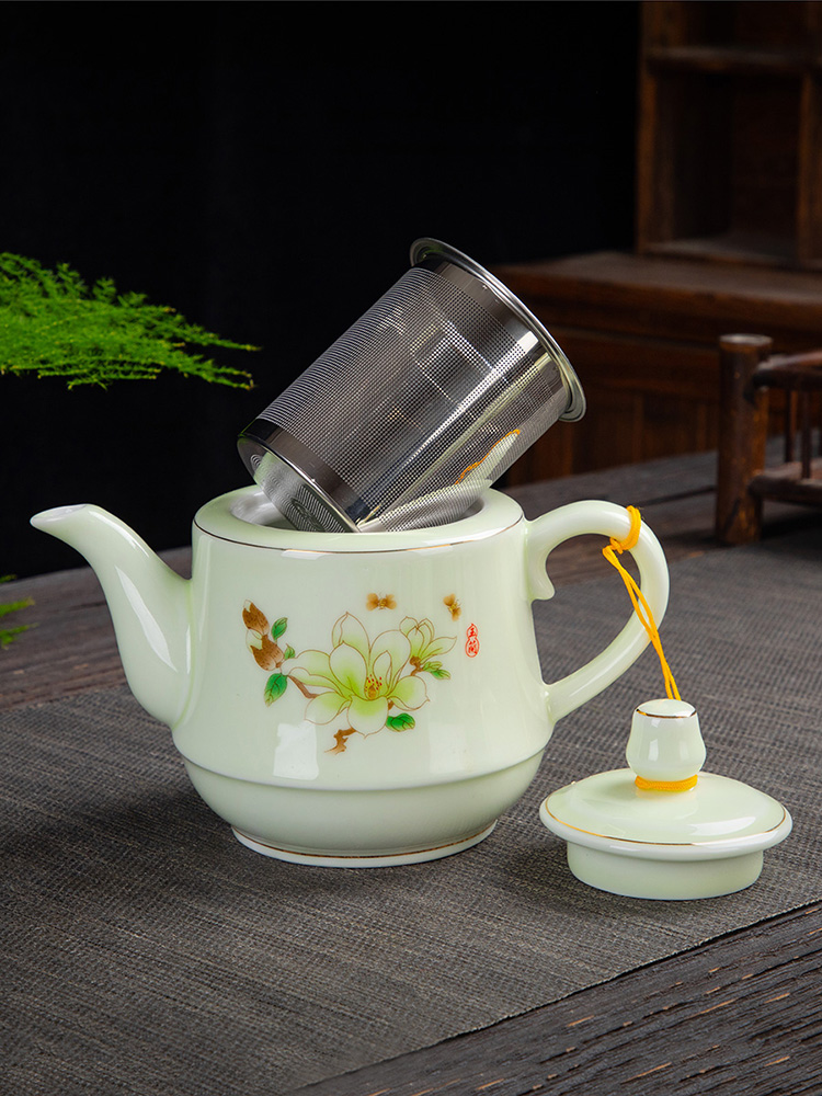 陶瓷过滤茶壶单壶大容量功夫茶具带不锈钢网茶杯子套装家用泡茶器