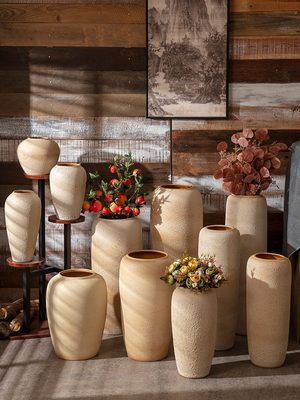 景德镇落地陶瓷大花瓶复古怀旧手工粗陶罐客厅酒店风水摆件装饰品