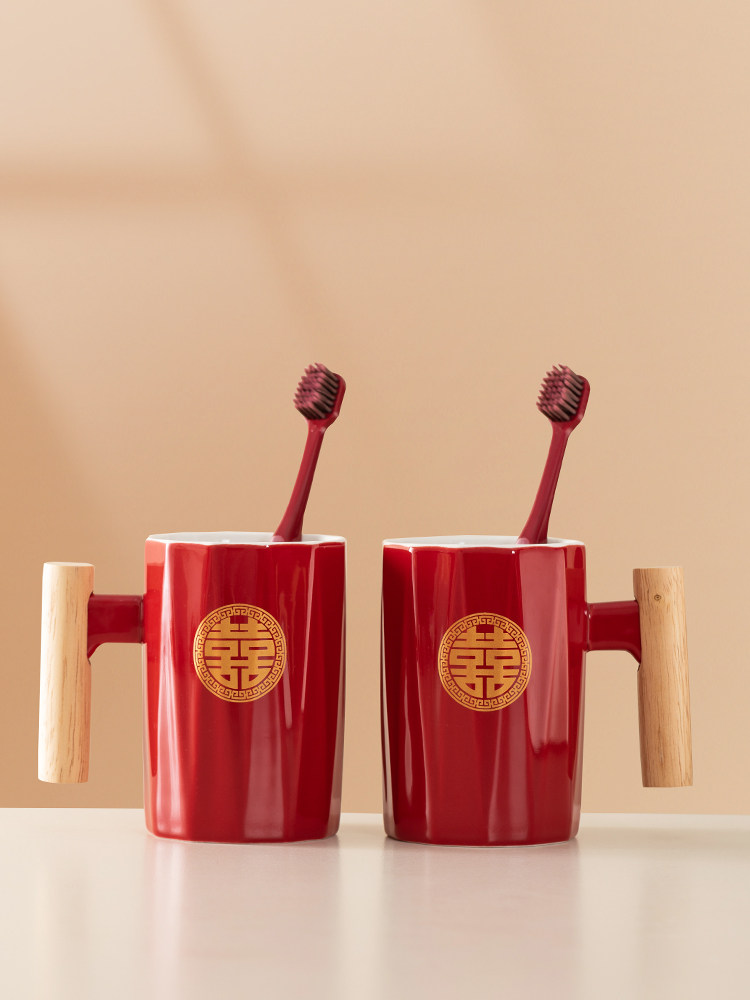 唐呈结婚洗漱杯套装一对新婚陪嫁情侣刷牙杯红色陶瓷漱口杯子家用,家庭/个人清洁工具,洗漱杯,淘宝优惠券,粉丝福利购,淘宝优惠卷