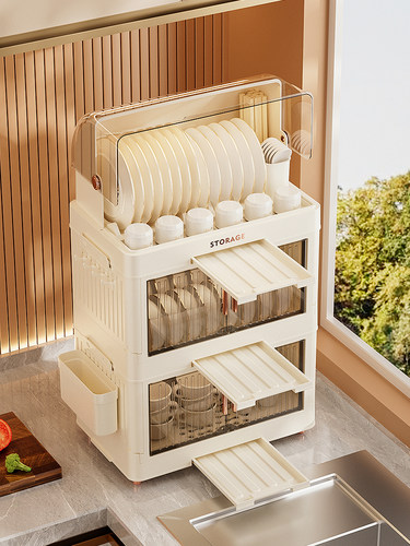 厨房碗筷收纳盒碗碟收纳架家用碗架放餐具盘子置物架沥水双层碗柜