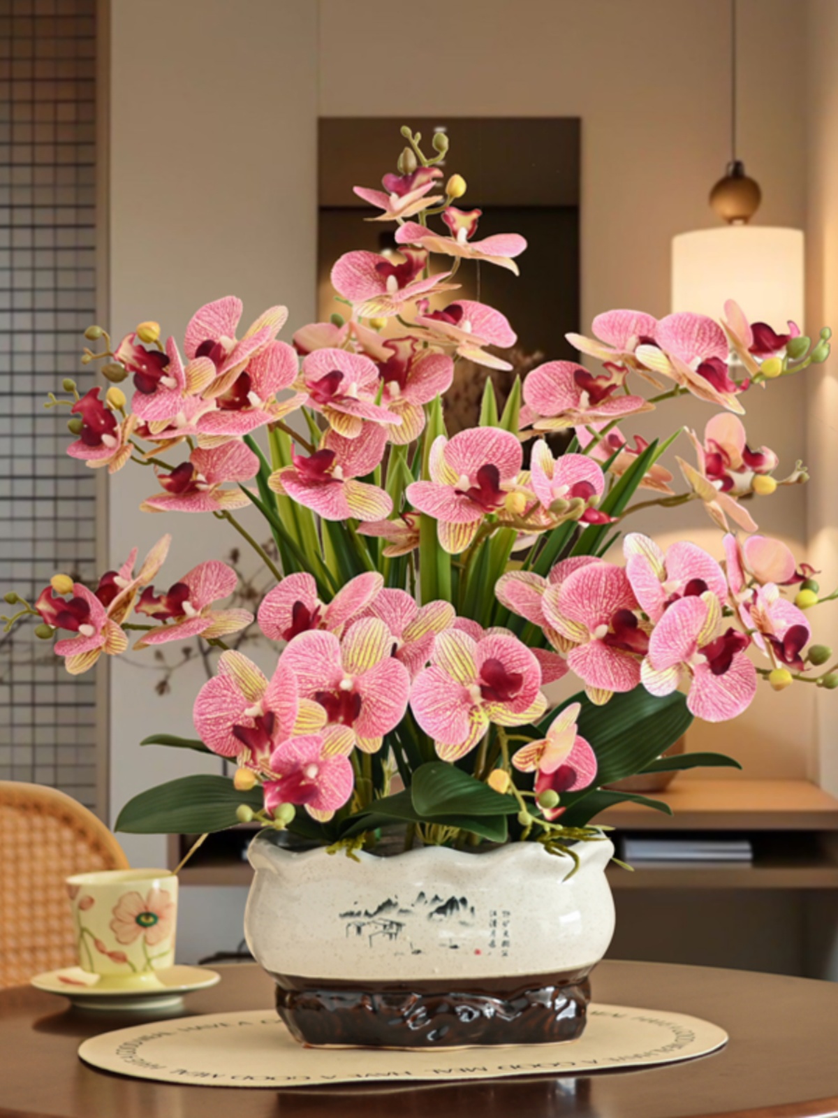 高档新款蝴蝶兰仿真花酒店公司前台客厅装饰花艺摆件设假花大盆栽