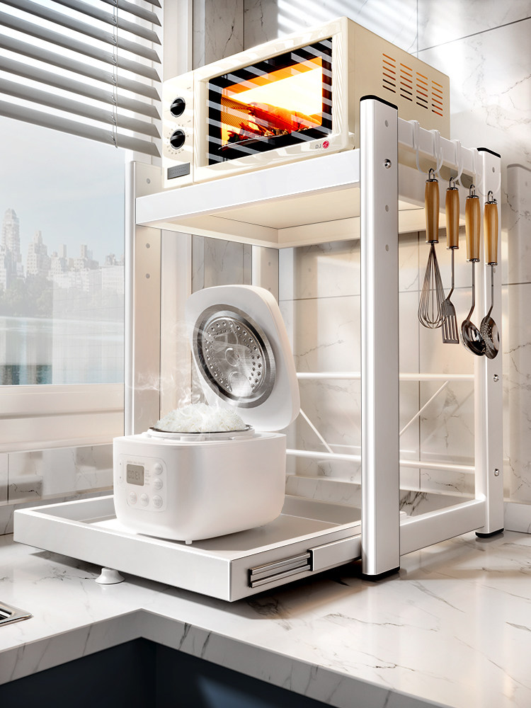 德国厨房电饭煲置物架可抽拉微波炉架子多功能电器烤箱炸锅收纳架