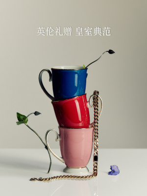 英国Aynsley安斯丽高脚马克杯水杯骨瓷杯办公室喝水杯子茶杯茶具