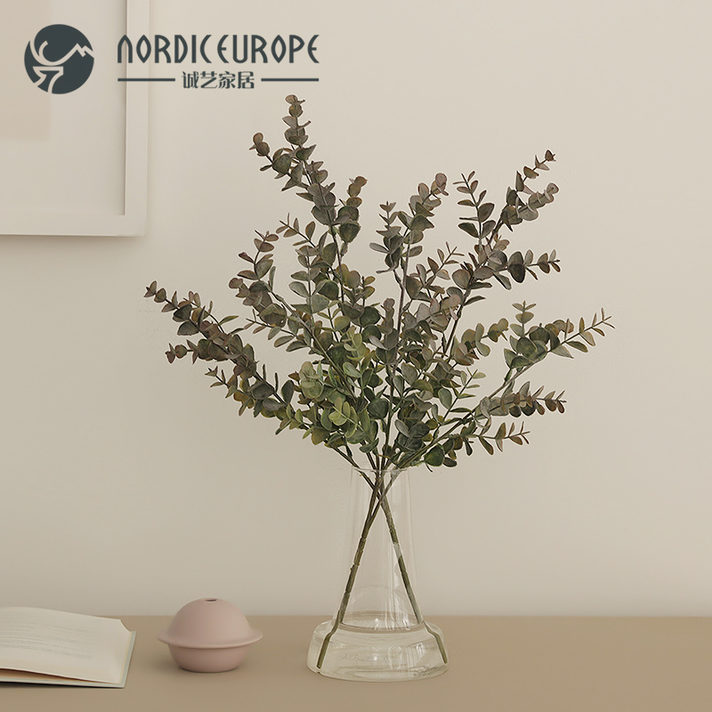 诚艺仿真植物玻璃花瓶套装摆件ins客厅家居摆设尤加利叶假花装饰