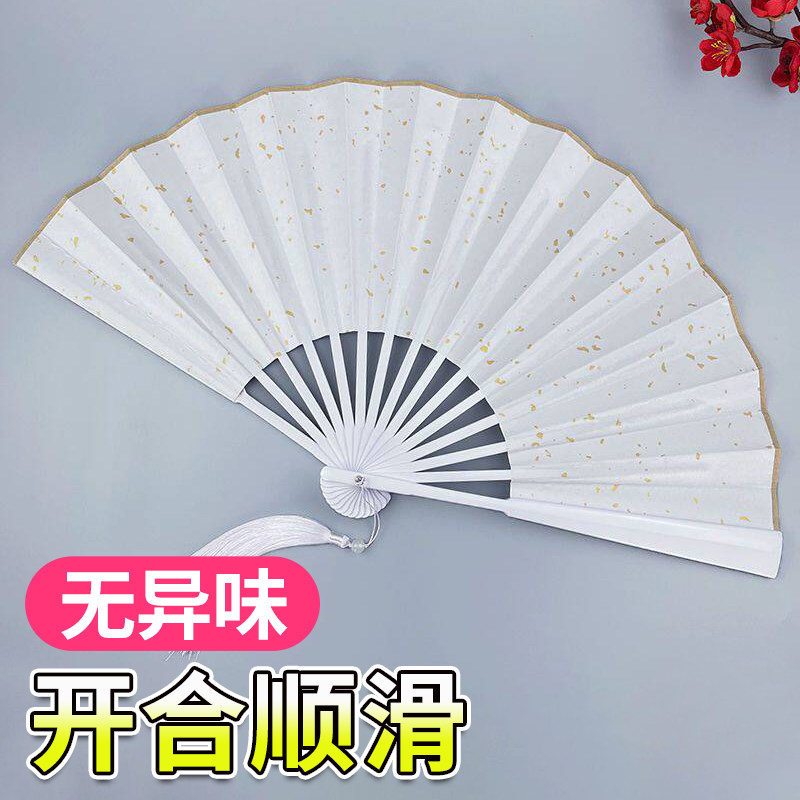 扇子古风折扇7/8/9/10寸霸气古风折扇洒金双面白绢布烤漆竹扇图片