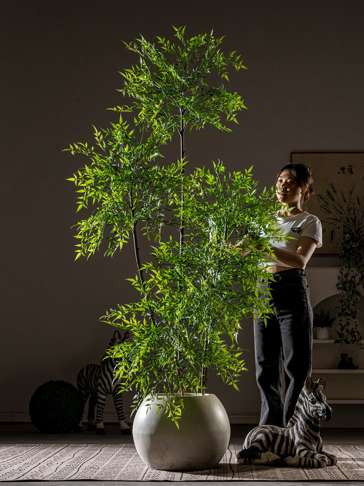 南天竹仿真绿植客厅高端轻奢落地摆件大型室内盆栽仿生装饰品假树