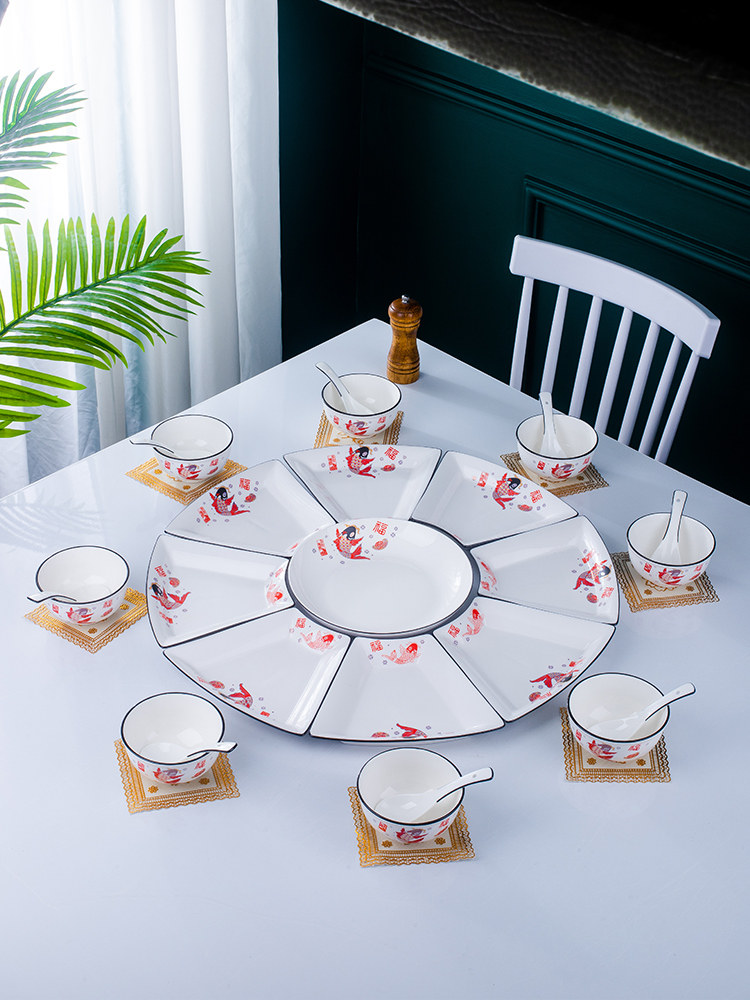 怀恒团圆饭套装团圆拼盘创意餐具陶瓷圆桌过年盘子菜盘家用碗碟,餐饮具,盘,淘宝优惠券,粉丝福利购,淘宝优惠卷