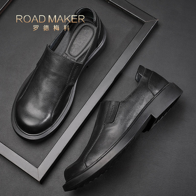 罗德梅科男鞋春季休闲皮鞋男套脚一脚蹬时尚乐福鞋真皮商务鞋子男