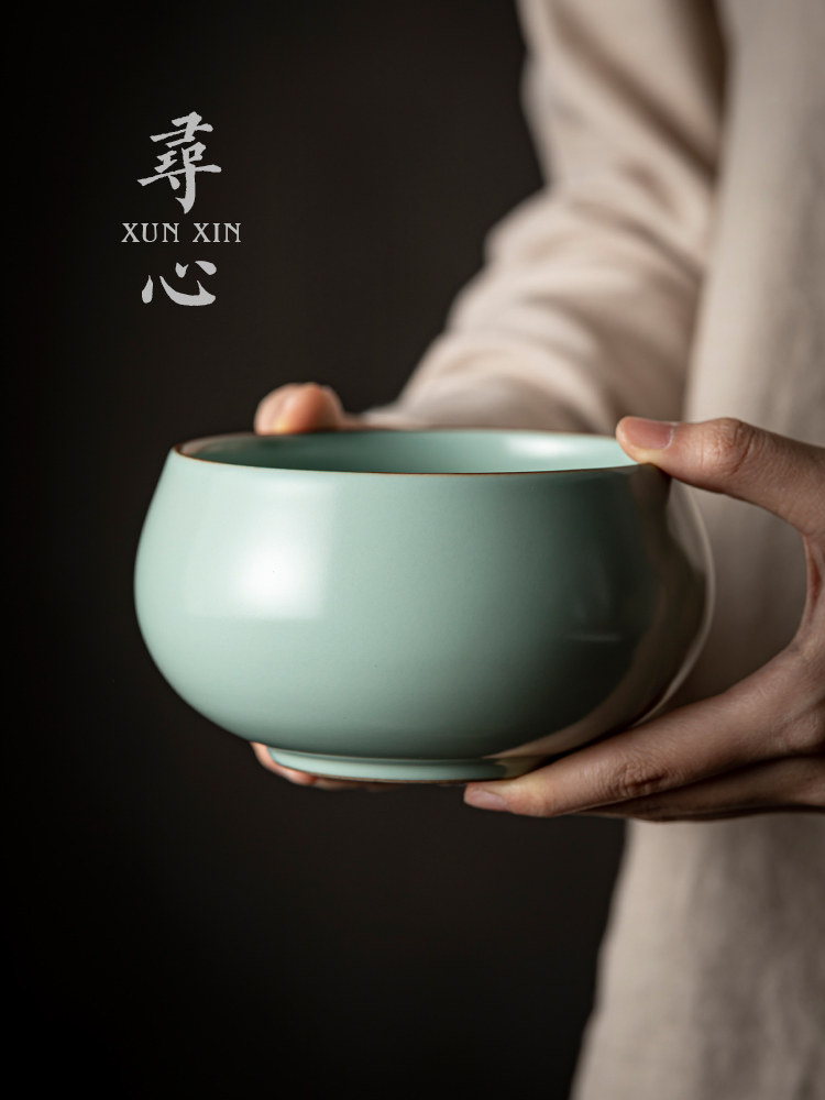 天青汝窑茶洗中式小号杯洗陶瓷水洗功夫茶道配件汝瓷洗杯茶碗笔洗