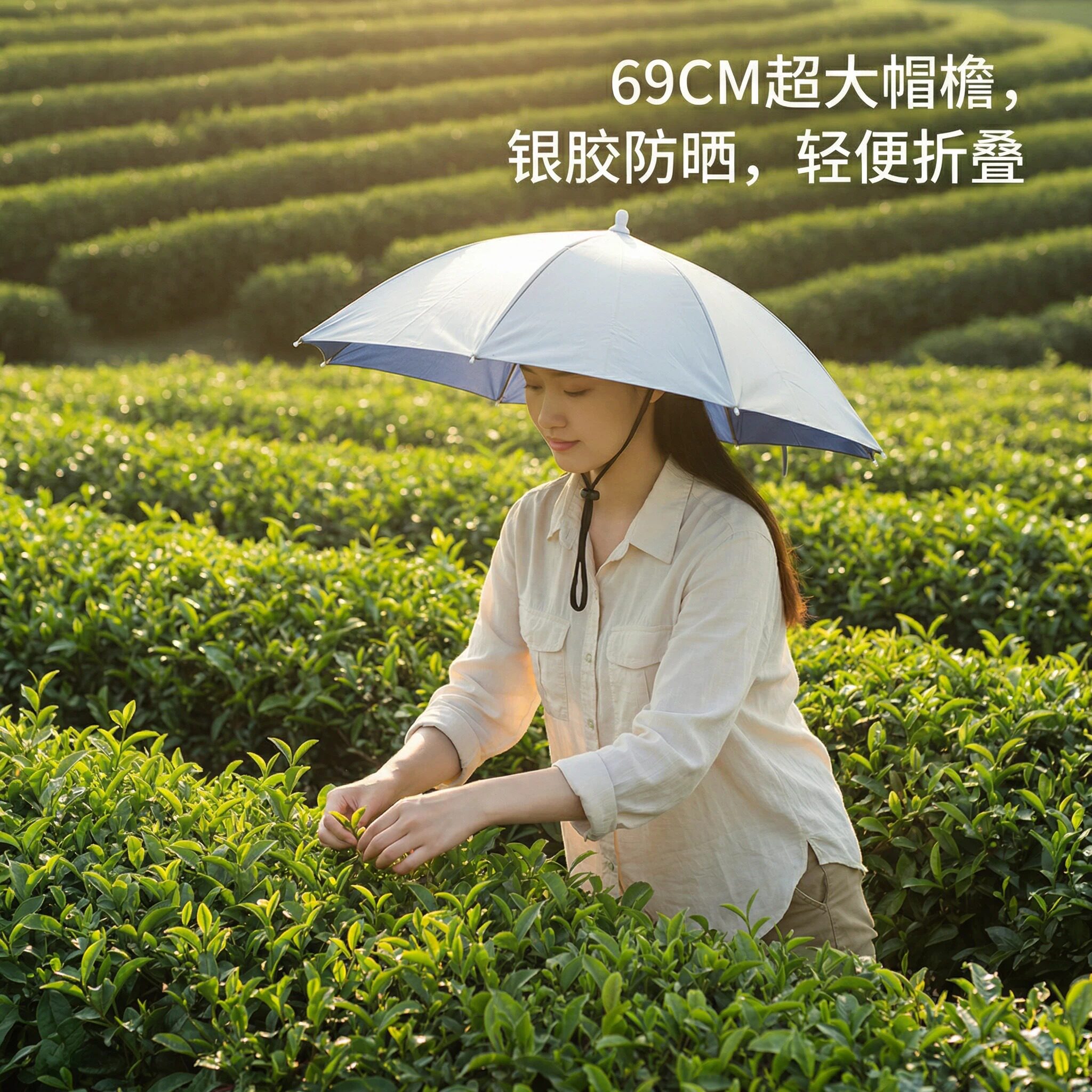 采茶太阳帽子摘茶叶专用遮阳防晒神器雨伞帽头戴式户外大号钓鱼帽