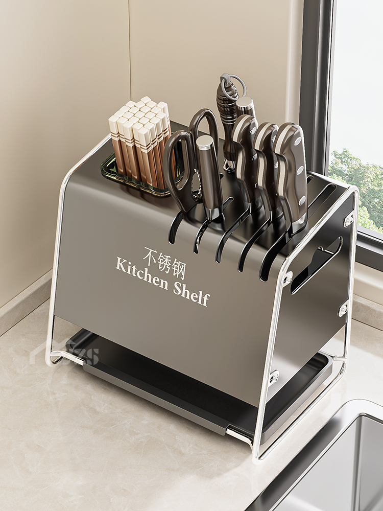 新款厨房不锈钢刀架置物架多功能壁挂式菜刀架砧板一体刀具收纳架