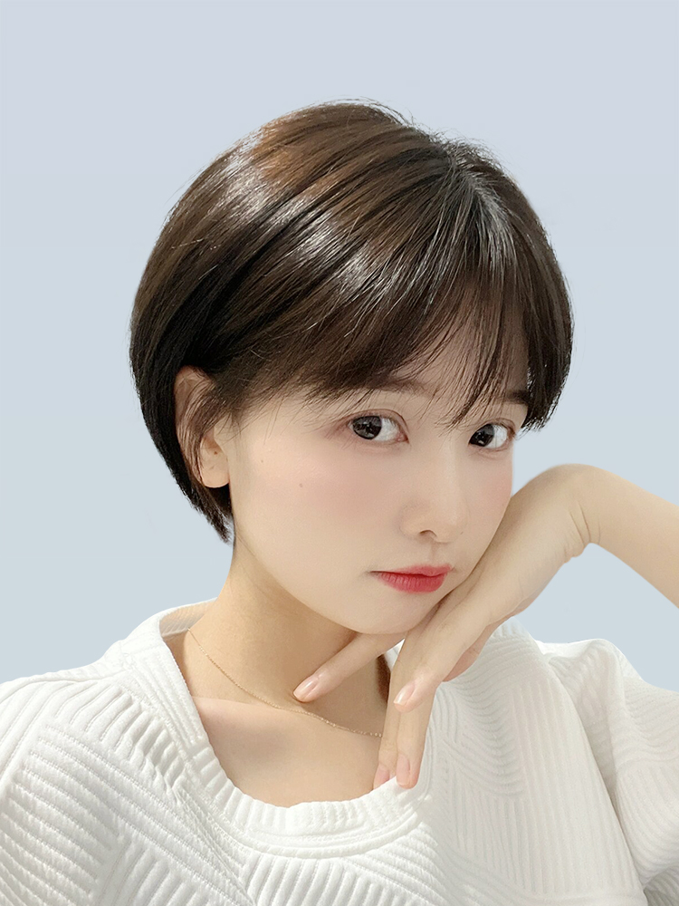 假发女短发波波头减龄短直发真发仿真人发自然蓬松全头套式假发套