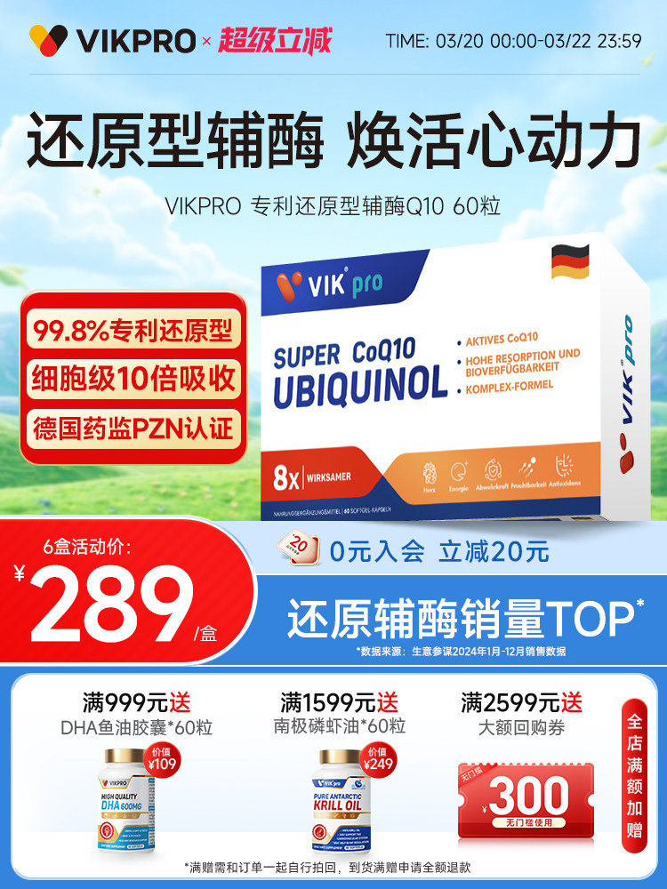 德国VIKpro辅酶q10还原型专利泛醇coq10心脏软胶囊官方经营店正品