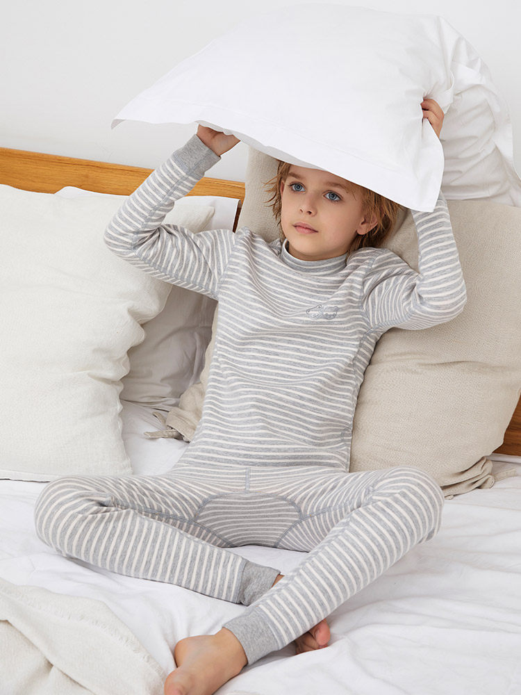 彩棉男童保暖内衣套装加绒加厚纯棉半高领中大童儿童秋衣秋裤全棉