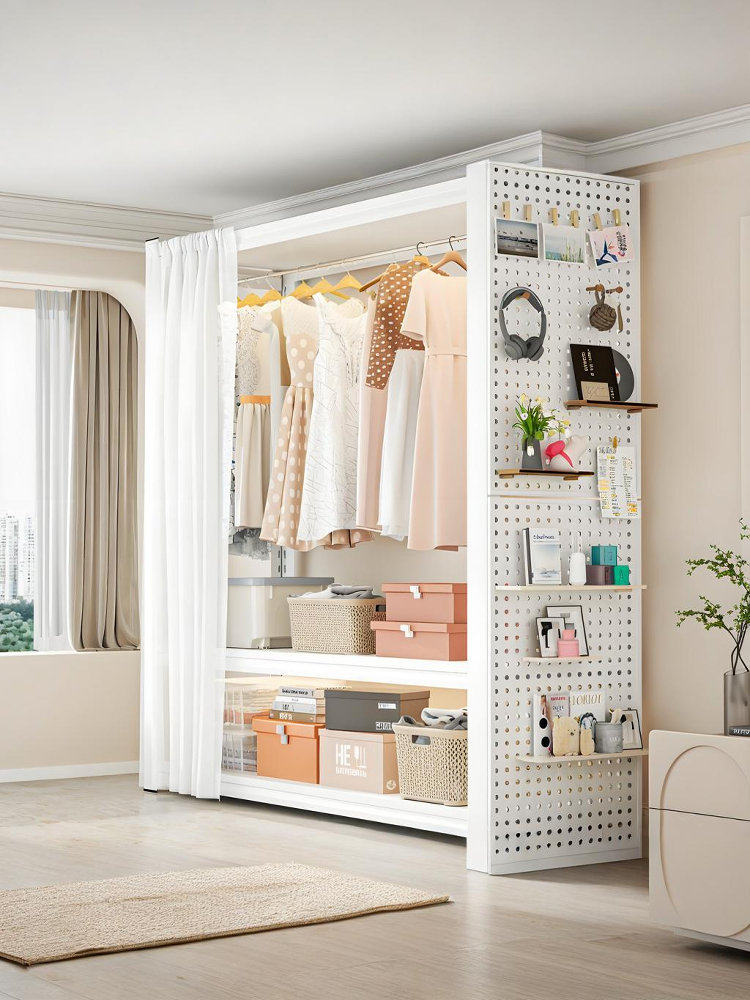 家用落地双层挂衣架开放式角钢货架衣柜儿童卧室衣帽架简易置物架,住宅家具,金属衣柜,淘宝优惠券,粉丝福利购,淘宝优惠卷