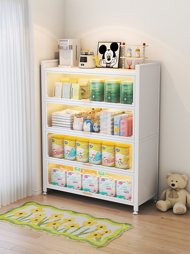 婴儿喂养台宝宝用品落地收纳柜奶瓶储物架多层上翻门奶粉罐置物架
